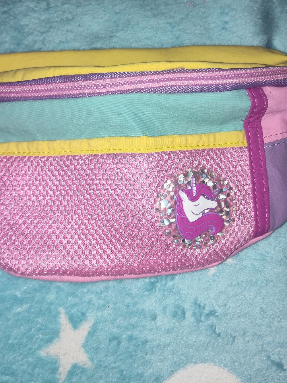 Place Pink Teal and Yellow Unicorn Kids Waist Bag - Picture 6 of 15